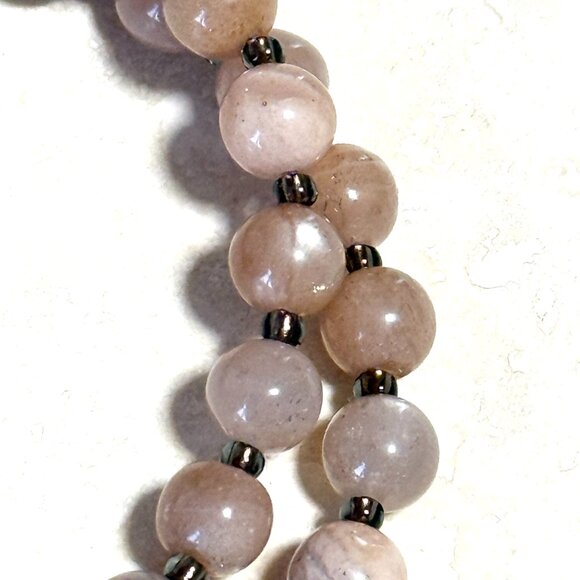 Peach Moonstone Bronze Cat on the Moon Necklace, Genuine Gemstone Beaded Choker - Picture 8 of 14